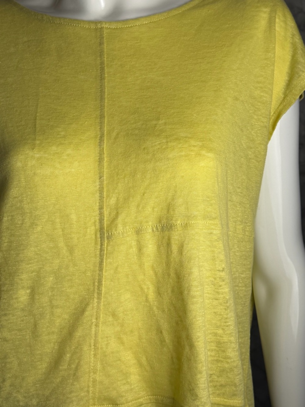 100% Linen Top Chartreuse Yellow Blouse Cap Sleeve Lightweight M Summer Boxy - Picture 8 of 10
